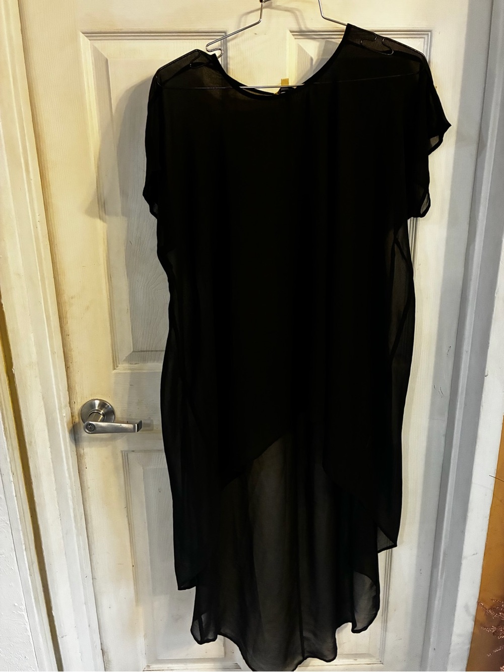 Lily White Woman’s Black Asymmetrical Sheer High-Low Dress, Size: L